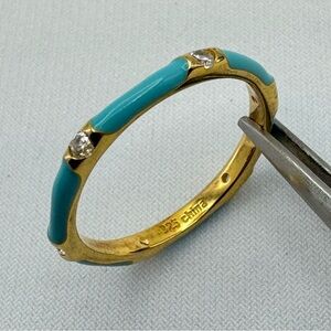 Sterling Silver Gold Plated CZ Turquoise Enamel Stacker Ring Sz 8